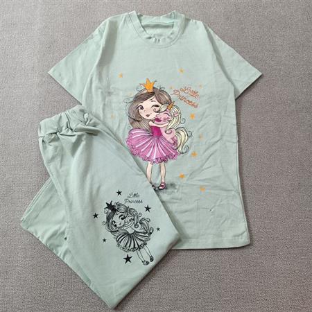 تیشرت شلوارک سبز little princess تکسایز