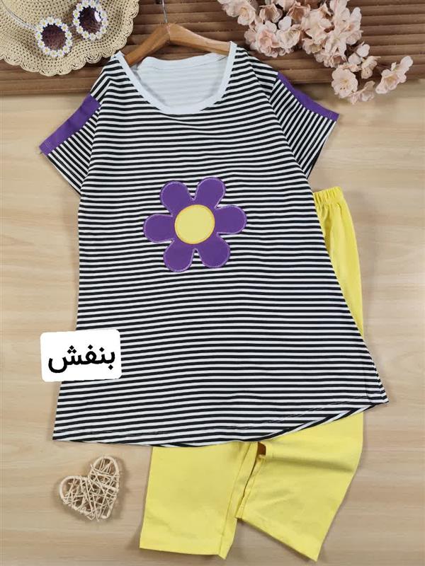تیشرت شلوارک راه راه گل رنگی