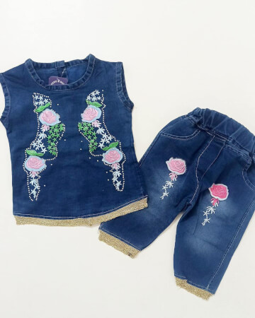تاپ شلوارک جین گل رز 🌺🌺🌺