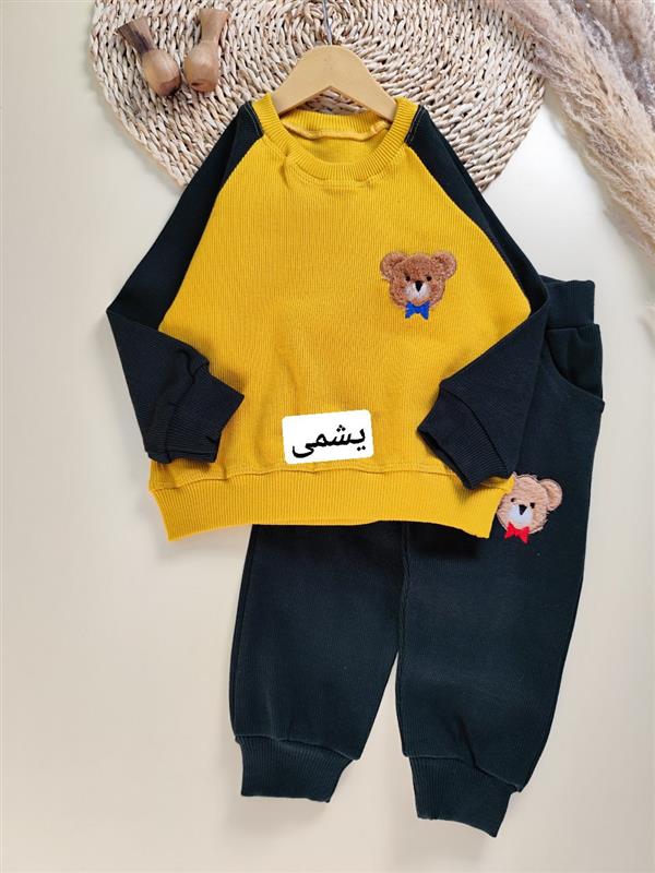بلوز شلوار کبریتی خرس پاپیون آبی 