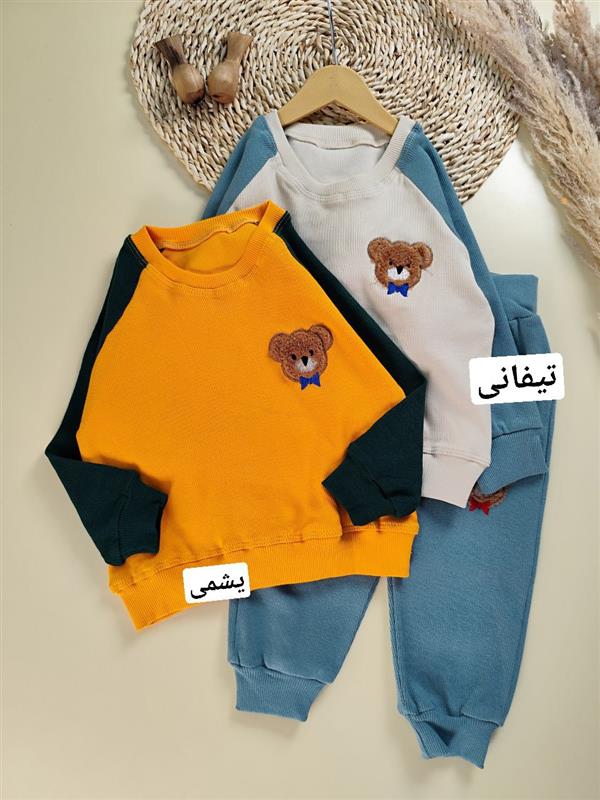 بلوز شلوار کبریتی خرس پاپیون آبی 