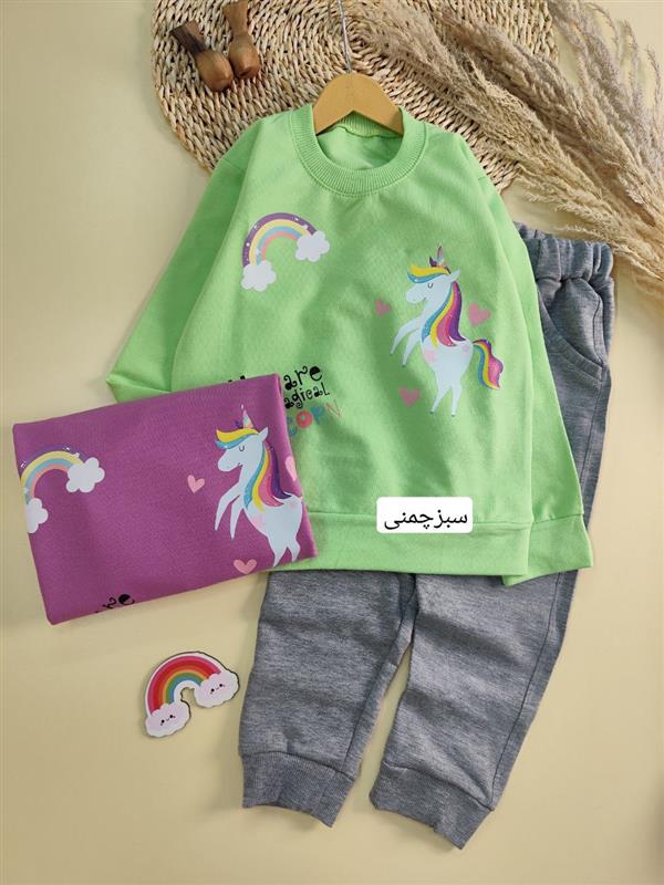 بلوز شلوار یونیکورن شاخ رنگی 
