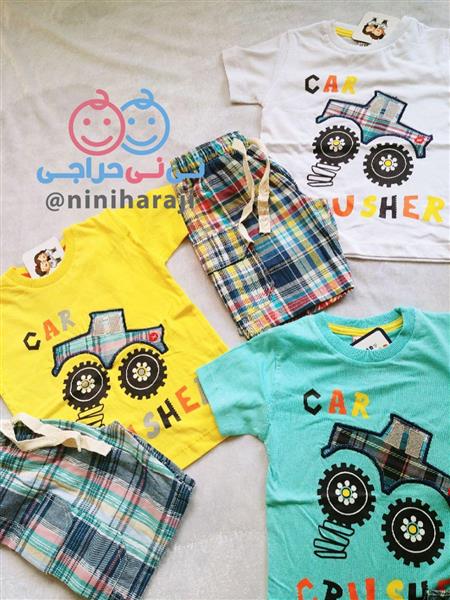دو تیکه تراکتور شلوارک چهارخانه
