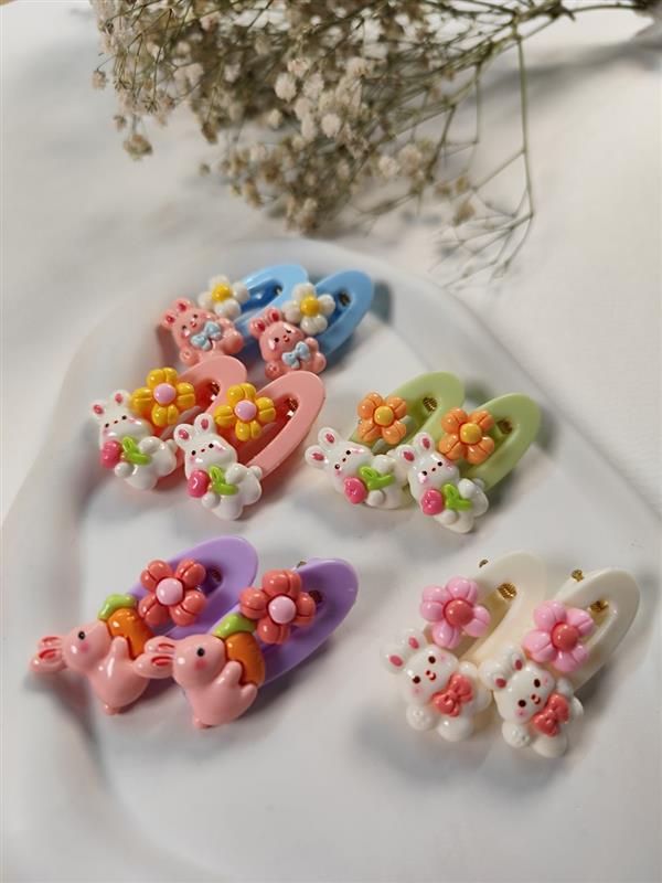 گیره مو جفتی خرگوش و گل 