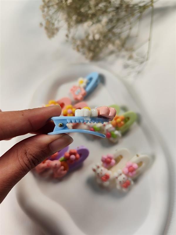 گیره مو جفتی خرگوش و گل 