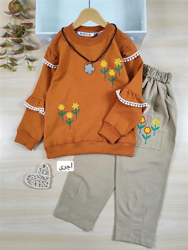بلوز شلوار گل زرد آستین گیپور 