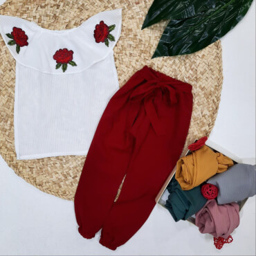 تاپ شلوار مجلسی سه گل رز