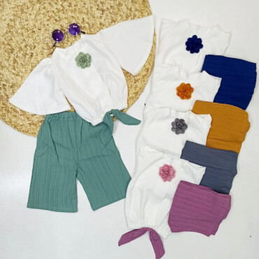 تاپ شلوارک آستین پروانه ای تک گل