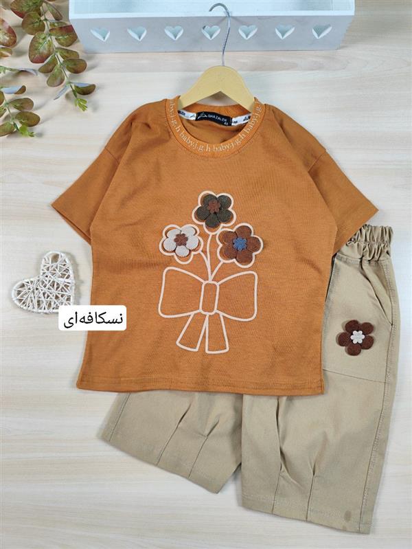 تیشرت شلوارک سه گل پاپیون 