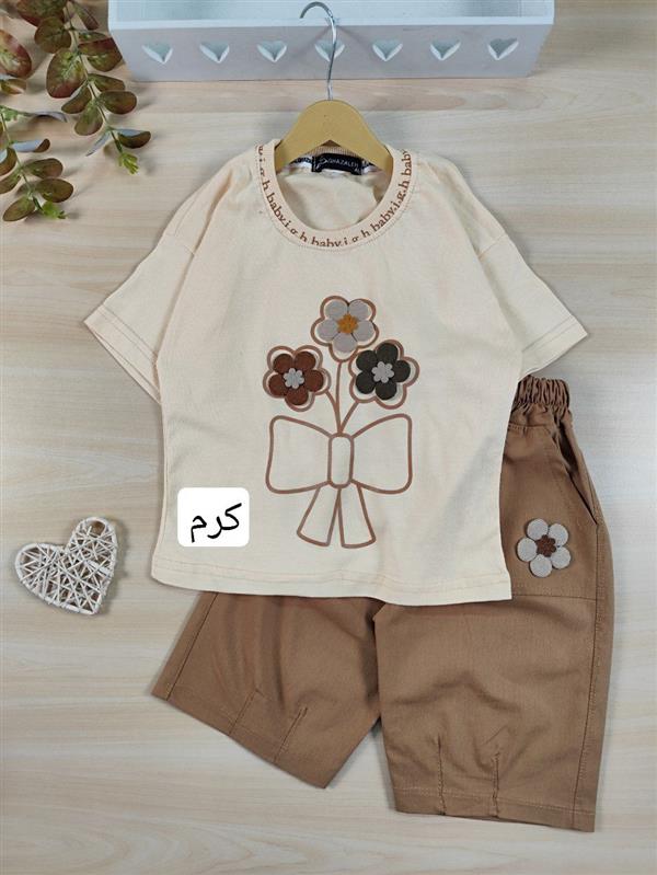 تیشرت شلوارک سه گل پاپیون 