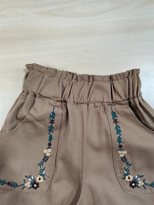 شلوار کتان جیب گلدوزی 