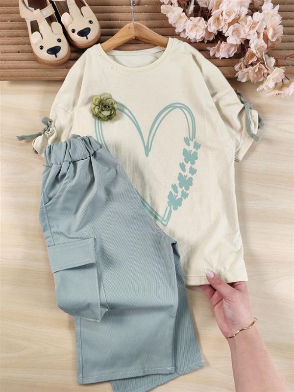 تیشرت شلوارک تک گل پارچه ای 
