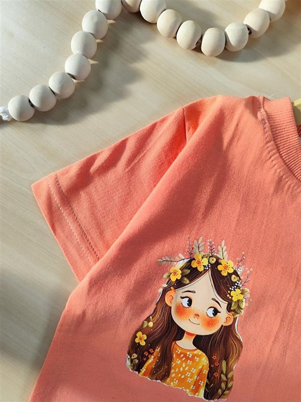 تیشرت تک دختر و گل 