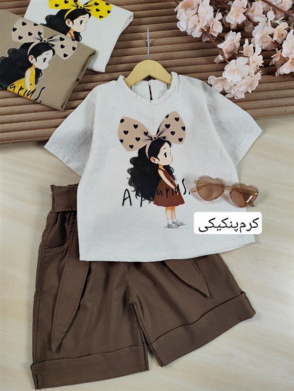 تیشرت شلوارک دختر پاپیون قلبی 
