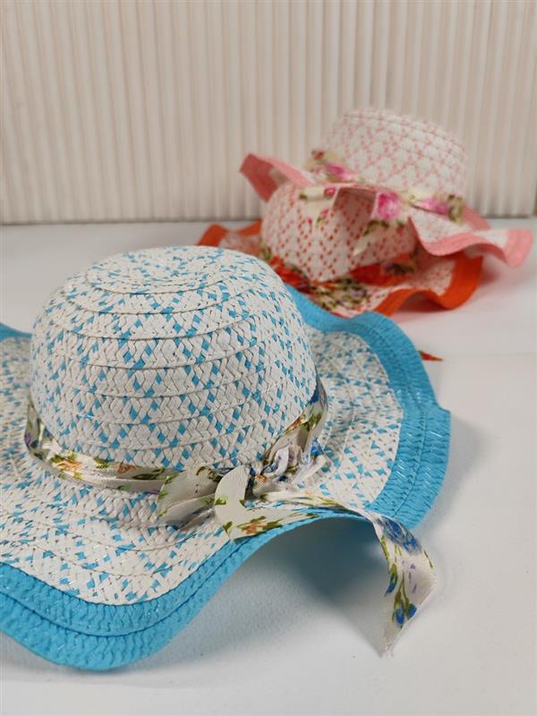 کلاه حصیری پاپیون پارچه ای 