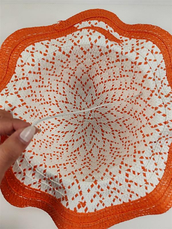 کلاه حصیری پاپیون پارچه ای 
