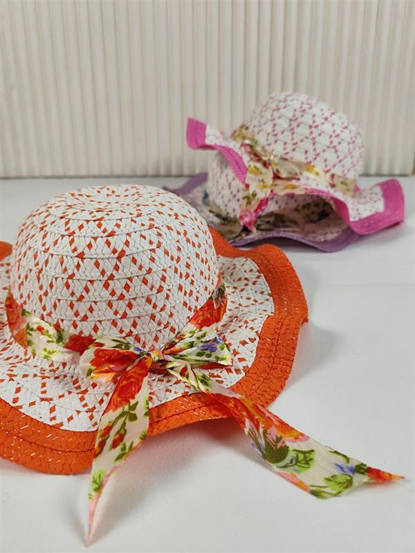 کلاه حصیری پاپیون پارچه ای 