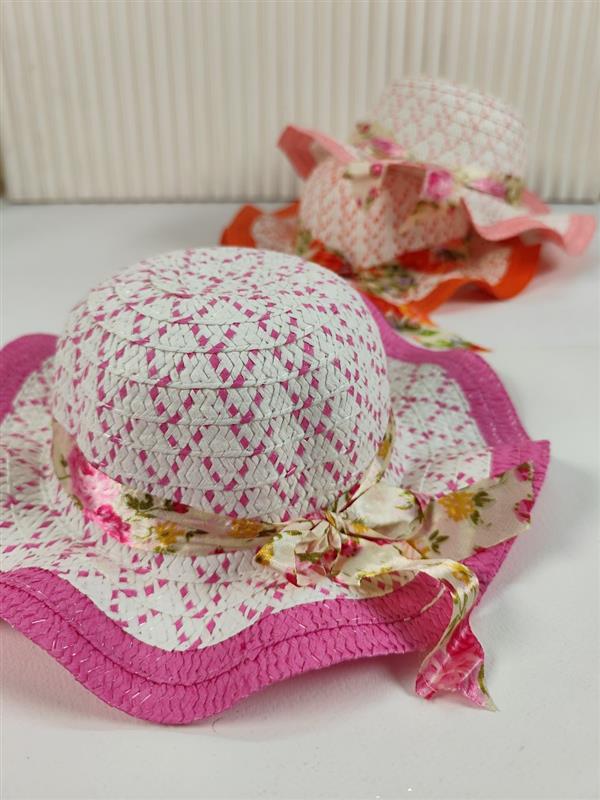 کلاه حصیری پاپیون پارچه ای 