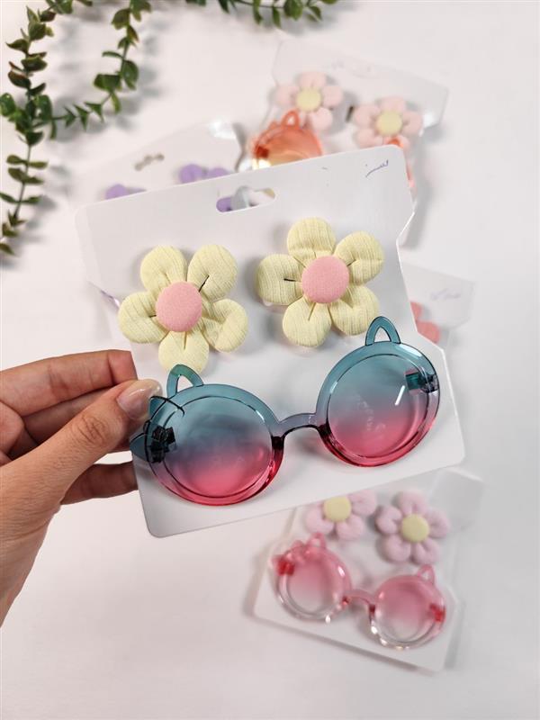 ست عینک گربه ای و گیره گلی 