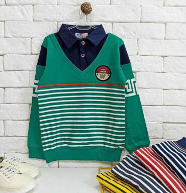 بلوز تک راه راه یقه دار