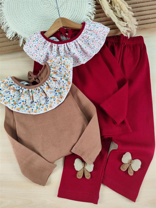 بلوز شلوار یقه گل پارچه ای 