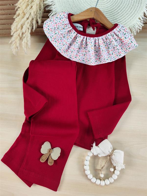 بلوز شلوار یقه گل پارچه ای 
