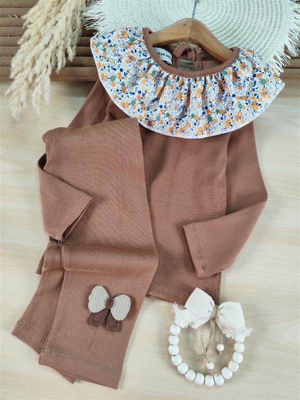 بلوز شلوار یقه گل پارچه ای 