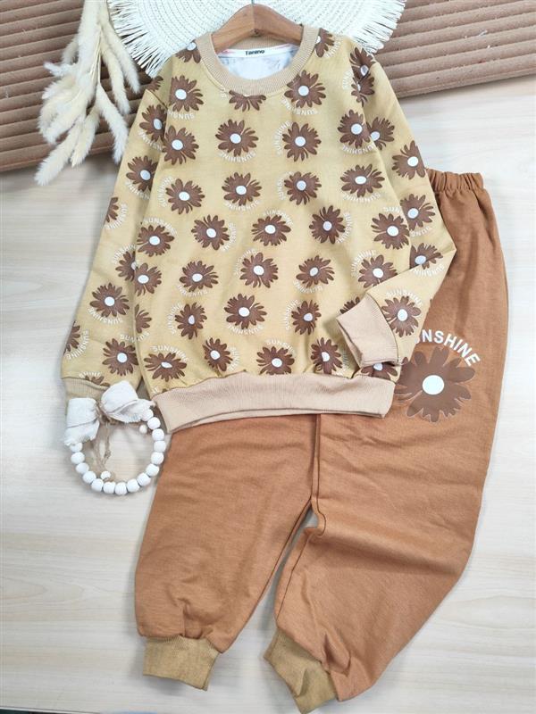 بلوز شلوار گل قهوه‌ای 