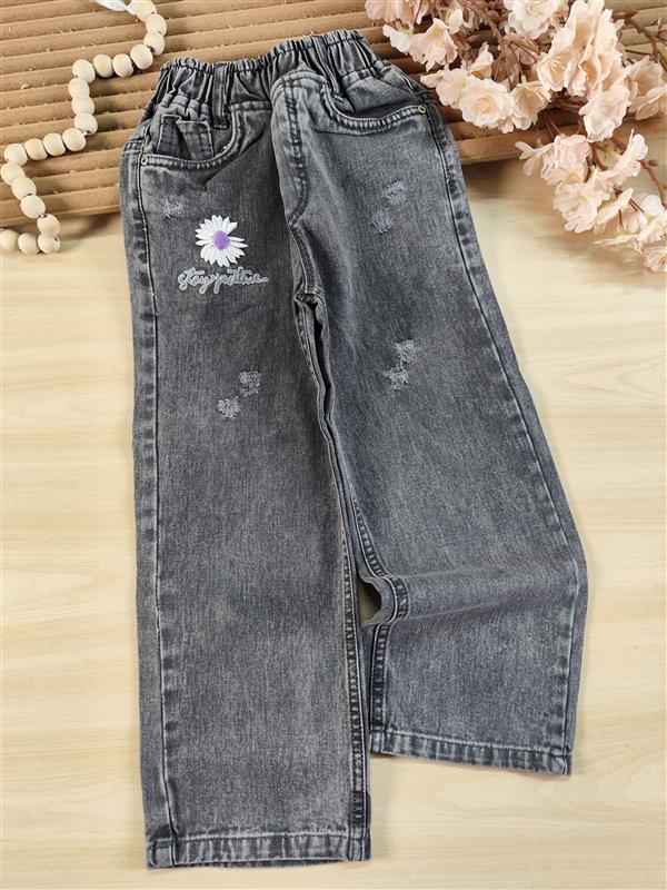 شلوار جین تک گل سفید