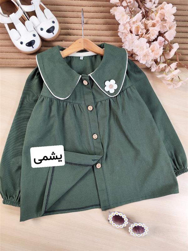 شومیز گل سفید دکمه چوبی 