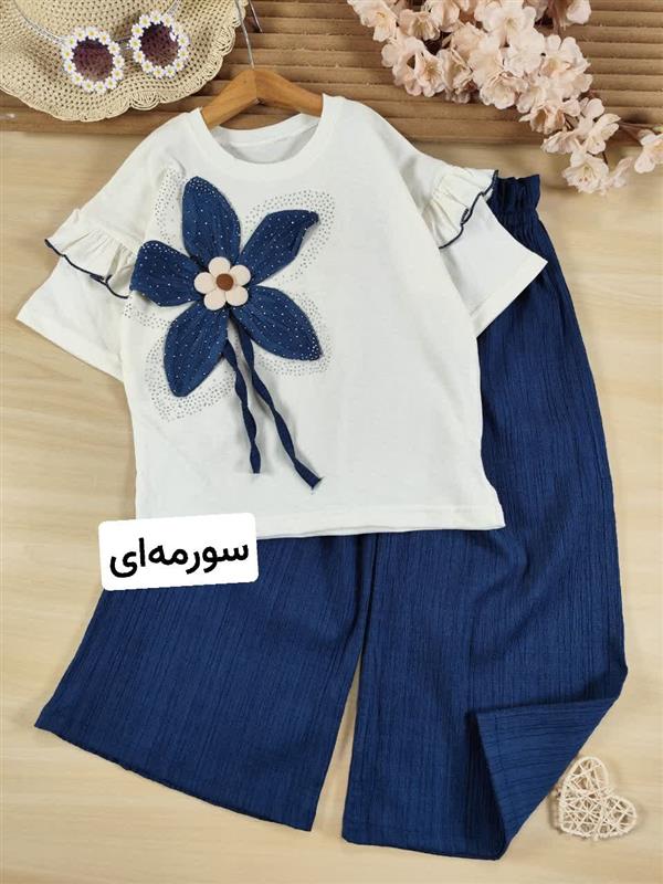 تیشرت شلوار گل نگینی برجسته