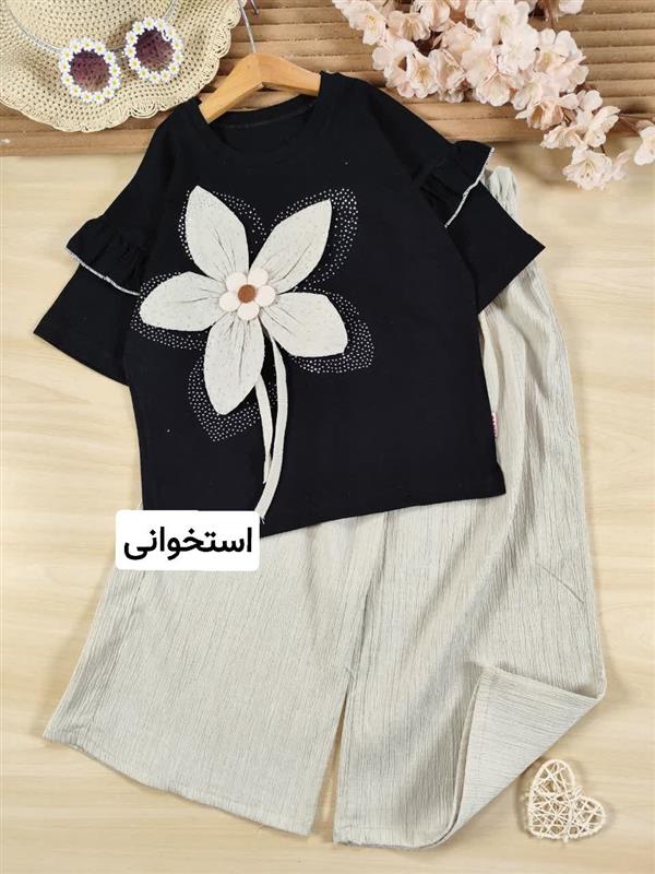 تیشرت شلوار گل نگینی برجسته