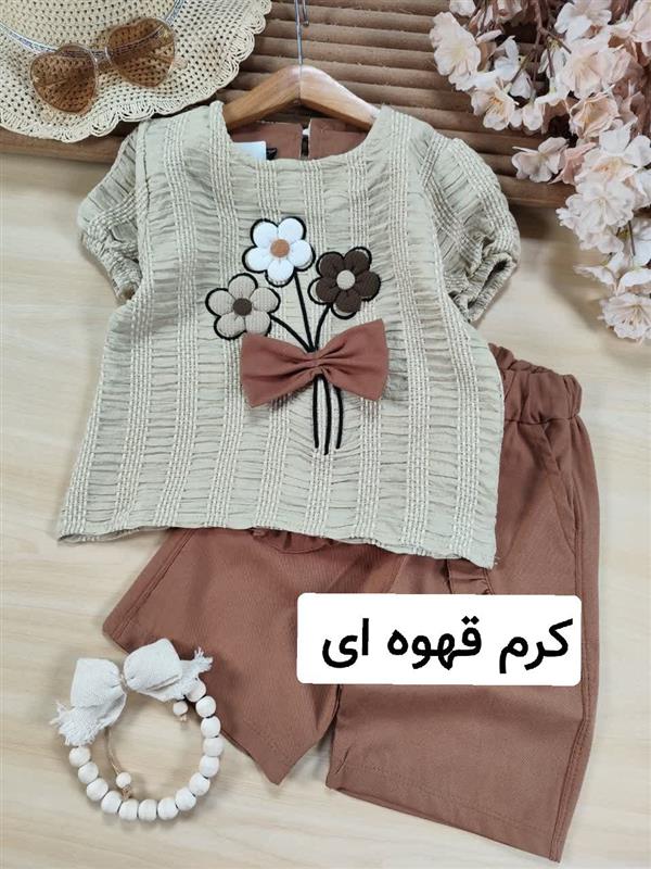 تیشرت شلوارک کوک دوزی سه گل
