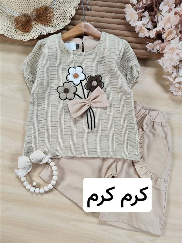 تیشرت شلوارک کوک دوزی سه گل