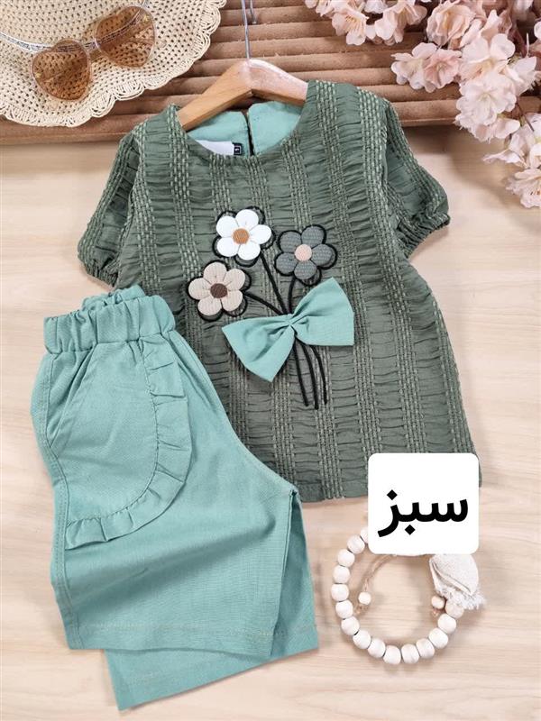 تیشرت شلوارک کوک دوزی سه گل