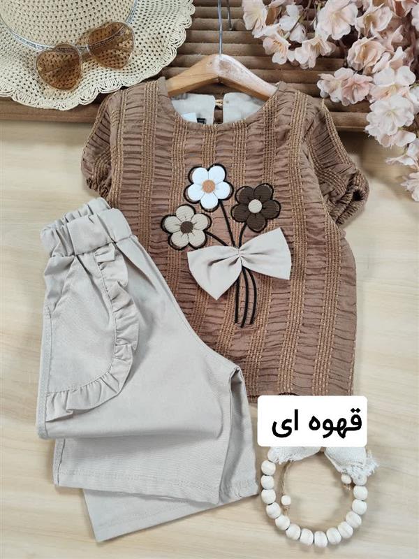 تیشرت شلوارک کوک دوزی سه گل