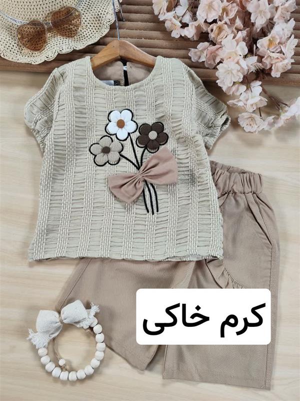 تیشرت شلوارک کوک دوزی سه گل