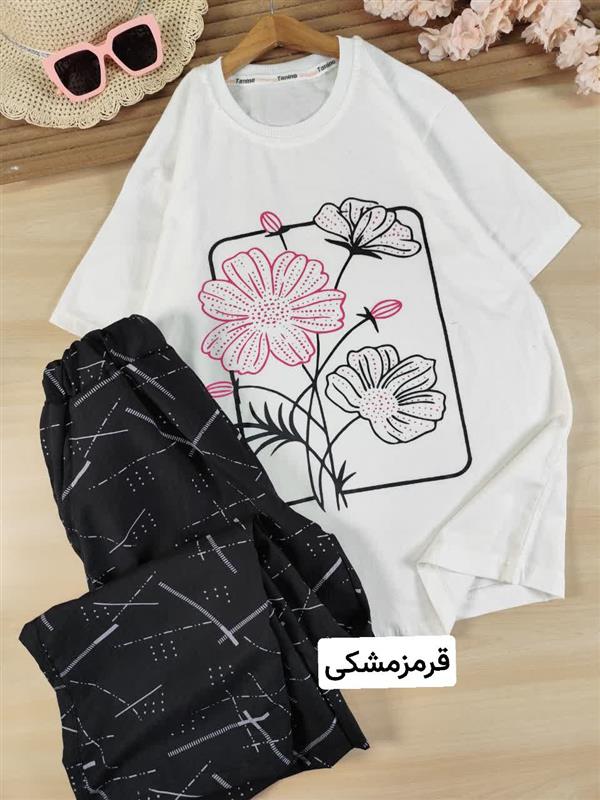 تیشرت شلوار میکرو طرح گلها 