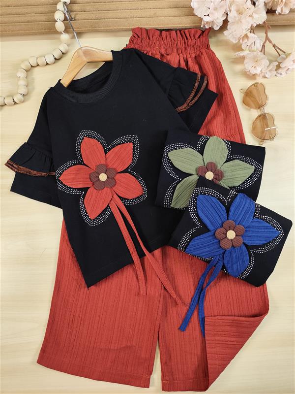 تیشرت شلوار گل پارچه ای برجسته