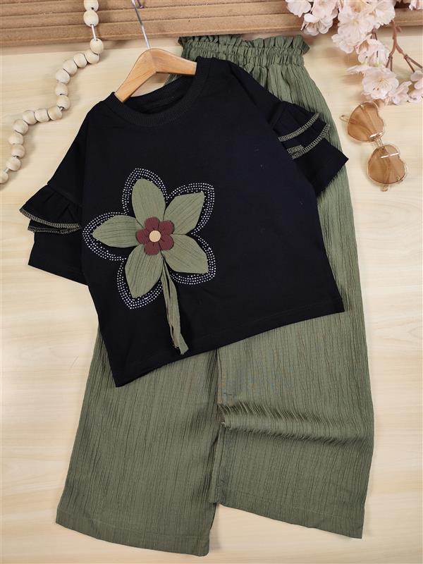 تیشرت شلوار گل پارچه ای برجسته