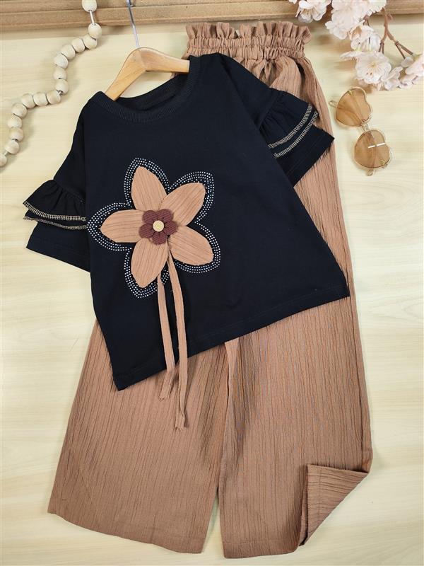 تیشرت شلوار گل پارچه ای برجسته