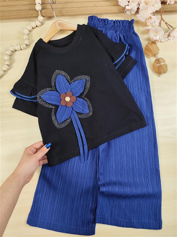 تیشرت شلوار گل پارچه ای برجسته