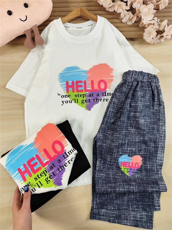 تیشرت شلوارک hello رنگی