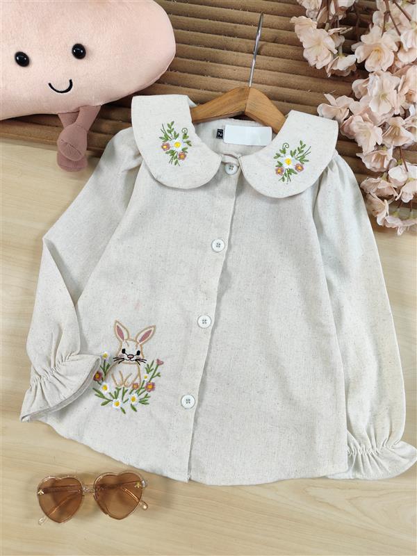 شومیز گلها و خرگوش گلدوزی