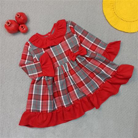پیراهن چهارخونه یقه چین دار یلدا سایز کوچک