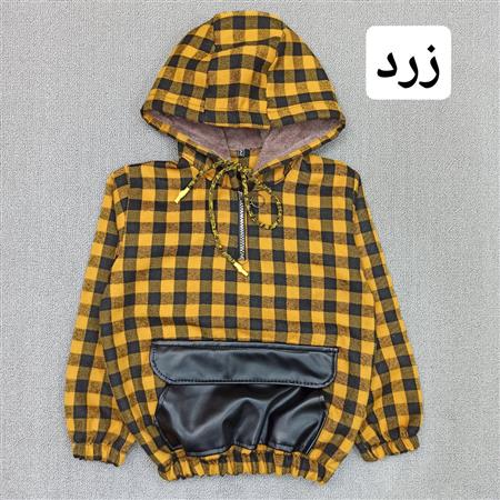 هودی چهارخونه جیب چرم