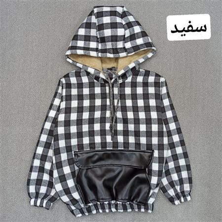 هودی چهارخونه جیب چرم