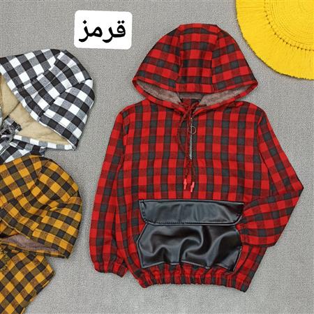 هودی چهارخونه جیب چرم
