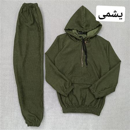 هودی شلوار مخمل کبریتی جلو جیب