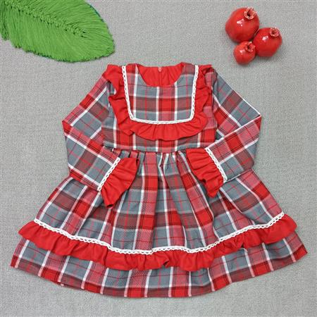 پیراهن چهارخونه یقه مربع یلدایی کوچک